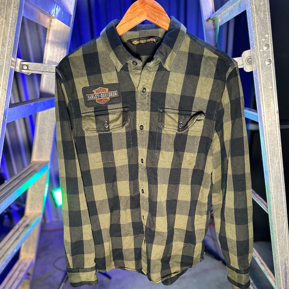 Harley-Davidson Men's Buffalo Plaid Slim Fit Long Sleeve Shirt, Green